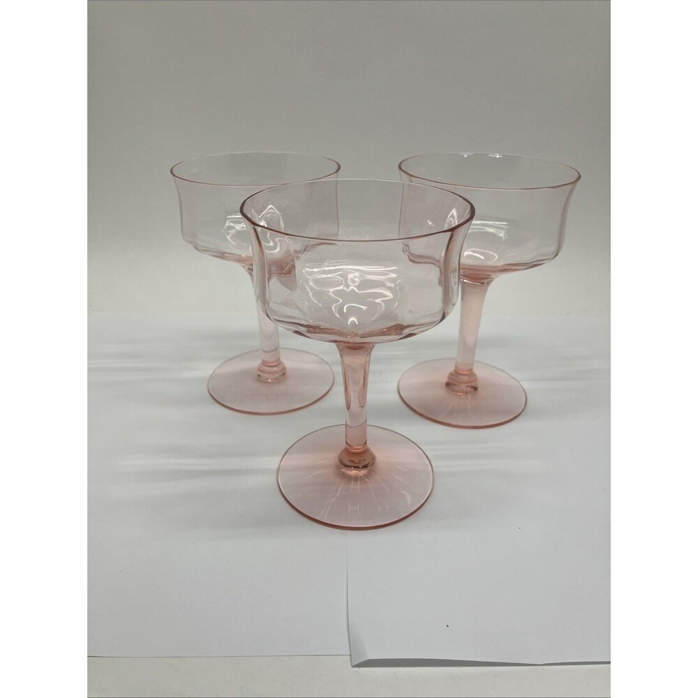 Vtg Tiffin 15028 Pink Diamond Optic Champagne Coupe Sherbet Glasses Set of 3